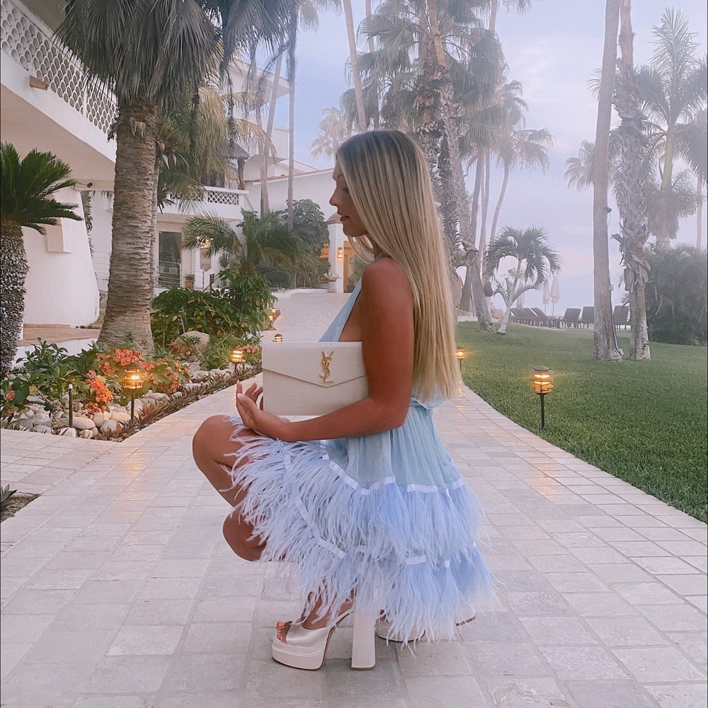 Dana Foley NYC - Two Tier Feather Dress Blue